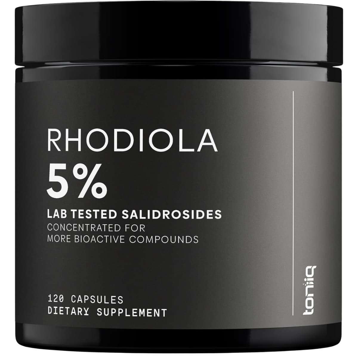Frasco de suplemento Toniiq Rhodiola 600 mg 120 cápsulas