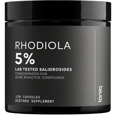 Frasco de suplemento Toniiq Rhodiola 600 mg 120 cápsulas