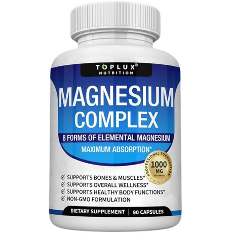 Toplux Nutrition complejo de magnesio 1000 mg, frasco de 90 cápsulas