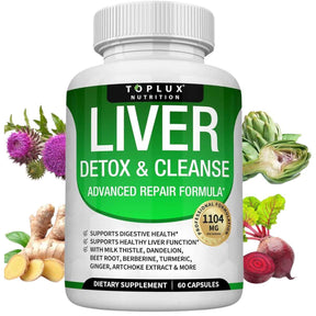 Frasco de suplemento Toplux Nutrition Desintoxicación Hepática 60 Cápsulas