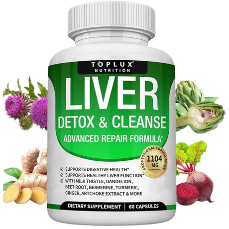 Frasco de suplemento Toplux Nutrition Desintoxicación Hepática 60 Cápsulas