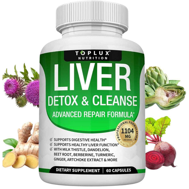 Frasco de suplemento Toplux Nutrition Desintoxicación Hepática 60 Cápsulas