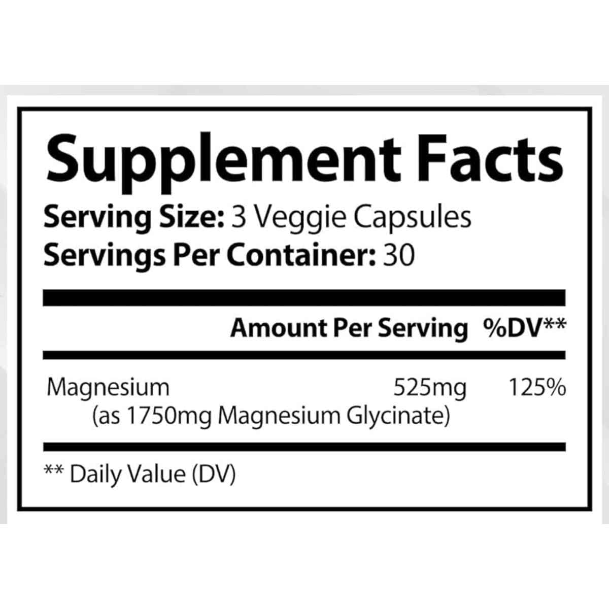 Información del suplemento de Toplux Nutrition glicinato de magnesio 525 mg por porción