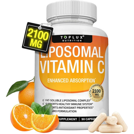 Frasco de suplemento Toplux Nutrition Vitamina C Liposomal 1800 mg 90 Cápsulas