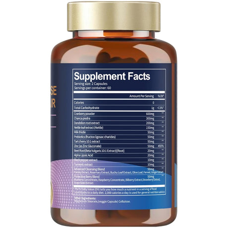 Tabla nutricional del suplemento Totaria Health Limpieza y Desintoxicación Renal 120 Cápsulas