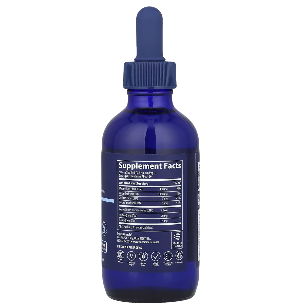 Tabla nutricional del suplemento Trace Cloruro de Magnesio Iónico 118 ml