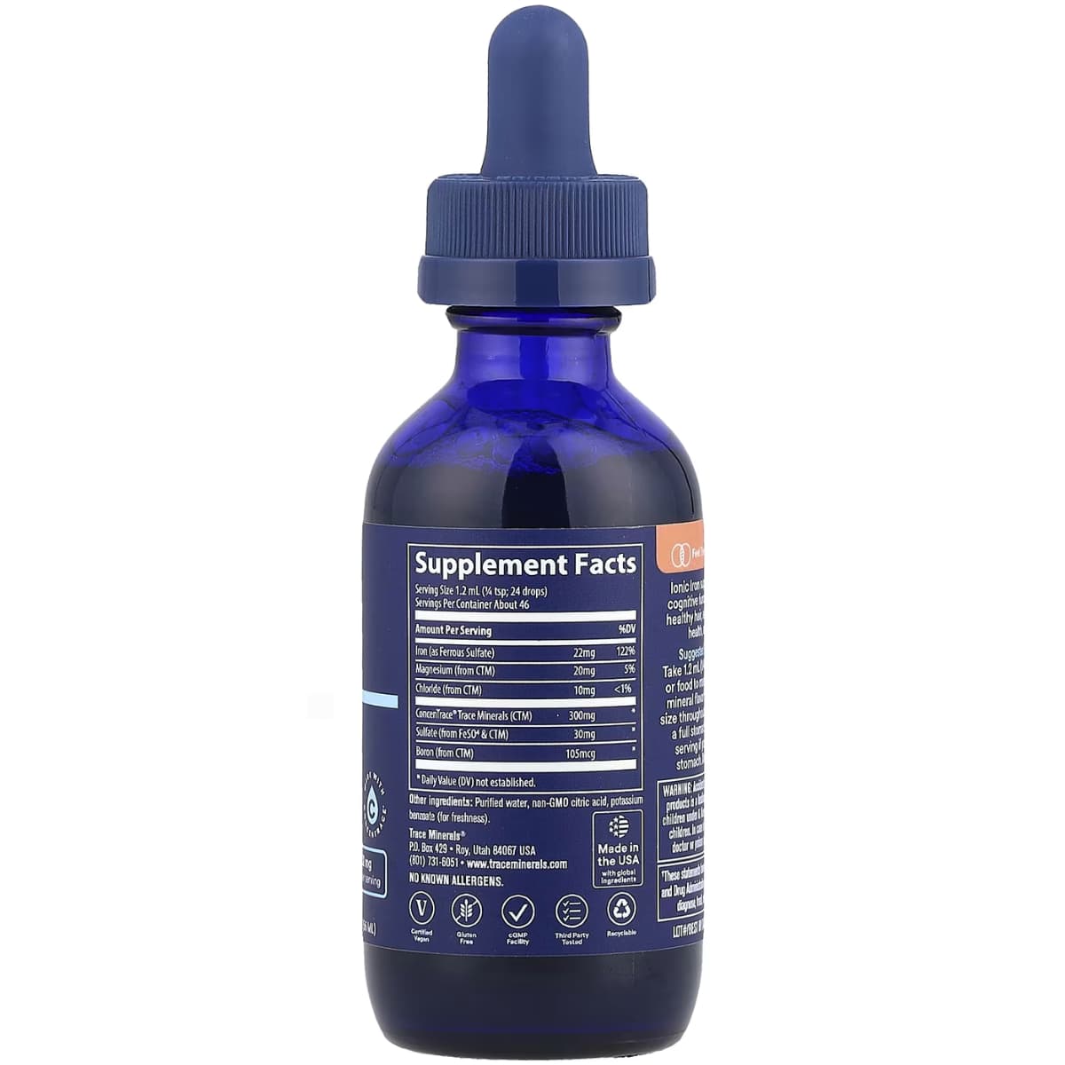 Tabla nutricional del suplemento Trace Minerals Hierro Iónico 22 mg 56 ml