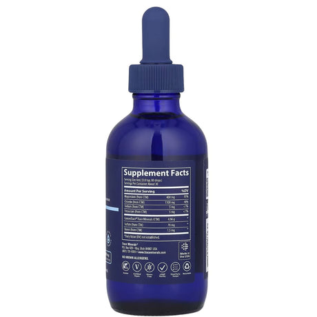 Información del suplemento de Trace Minerals magnesio iónico líquido, presentación de 118 ml.