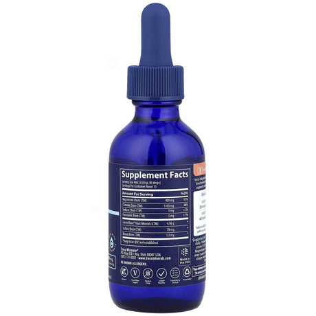 Información del suplemento de Trace Minerals magnesio iónico líquido, presentación de 59 ml.