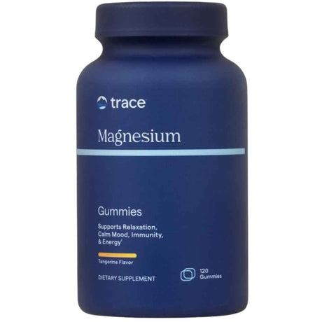Frasco de Trace Minerals Magnesium Gummies sabor mandarina de 120 gomitas