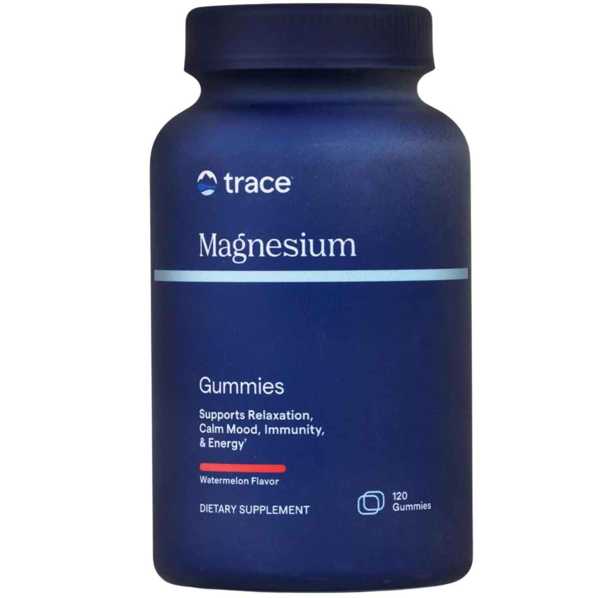 Frasco de Trace Minerals Magnesium Gummies sabor sandía de 120 gomitas