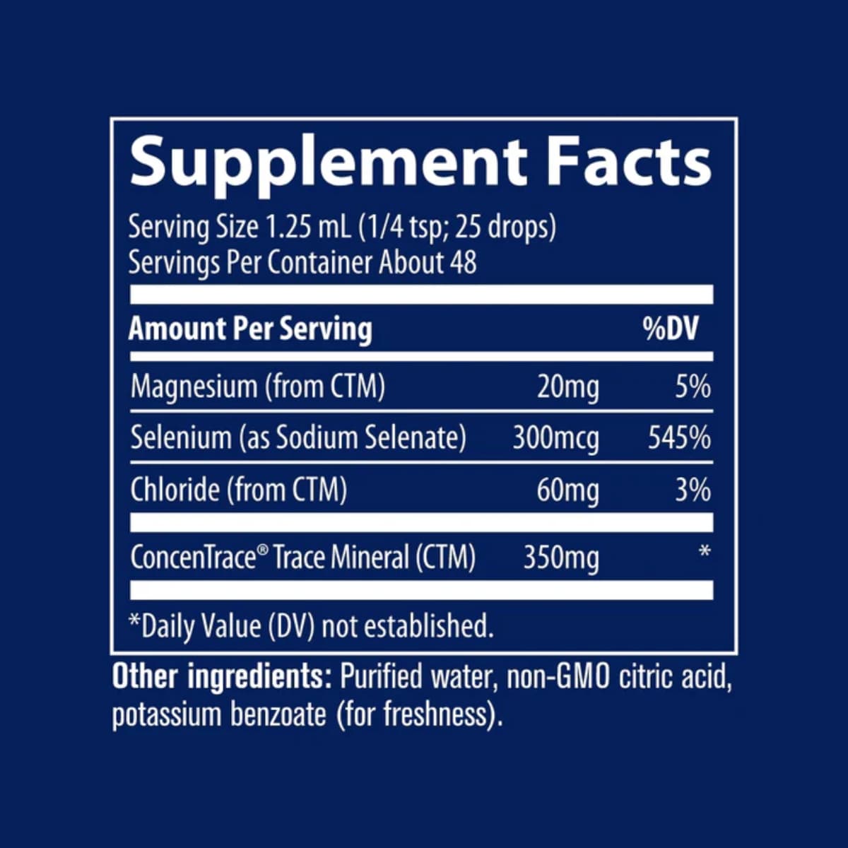 Información de ingredientes de Trace Minerals Selenio Iónico líquido de 300 mcg