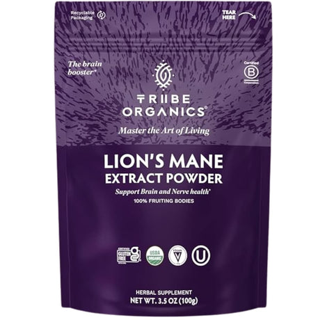 Bolsa de empaque frontal de TRIBE ORGANICS Melena de León en polvo de 100 g