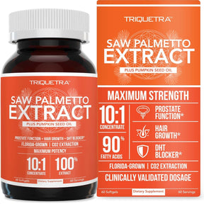 Frasco de suplemento Triquetra Extracto de Saw Palmetto 60 cápsulas blandas
