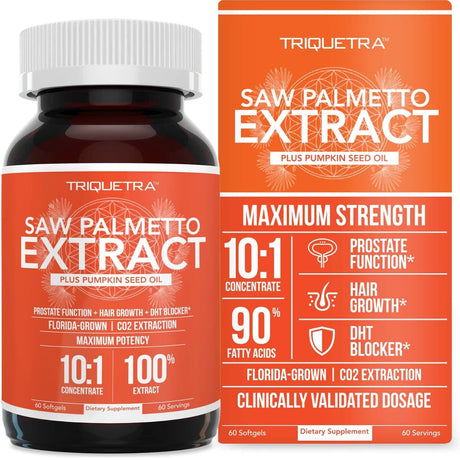 Frasco de suplemento Triquetra Extracto de Saw Palmetto 60 cápsulas blandas