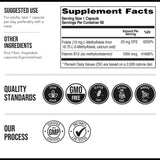 Tabla nutricional del suplemento Triquetra Health L-Metilfolato 15 mg 60 cápsulas