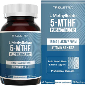 Frasco de suplemento Triquetra Health L-Metilfolato 15 mg 60 cápsulas