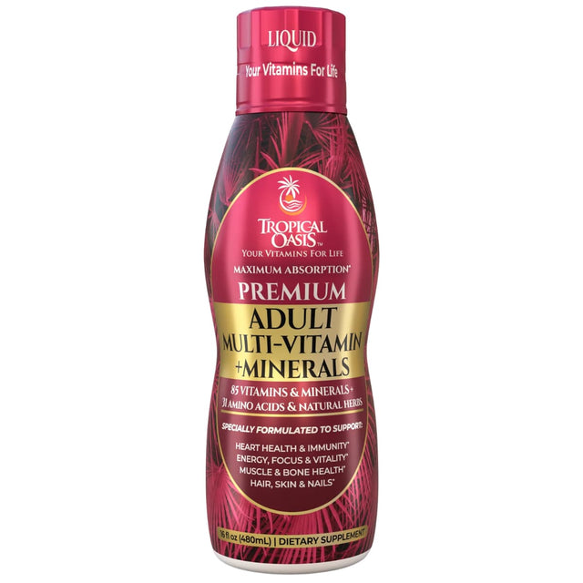 Frasco de suplemento Tropical Oasis Multivitamínico y Minerales para Adultos 480 mL