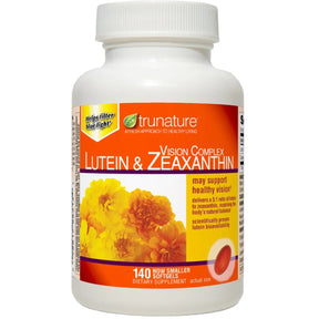 Frasco de suplemento trunature Luteína y Zeaxantina 140 cápsulas blandas
