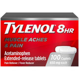 Frasco de suplemento Tylenol 8HR 650 mg Acetaminofén 100 comprimidos recubiertos