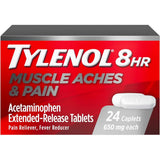 Frasco de suplemento Tylenol 8HR 650 mg Acetaminofén 24 comprimidos recubiertos