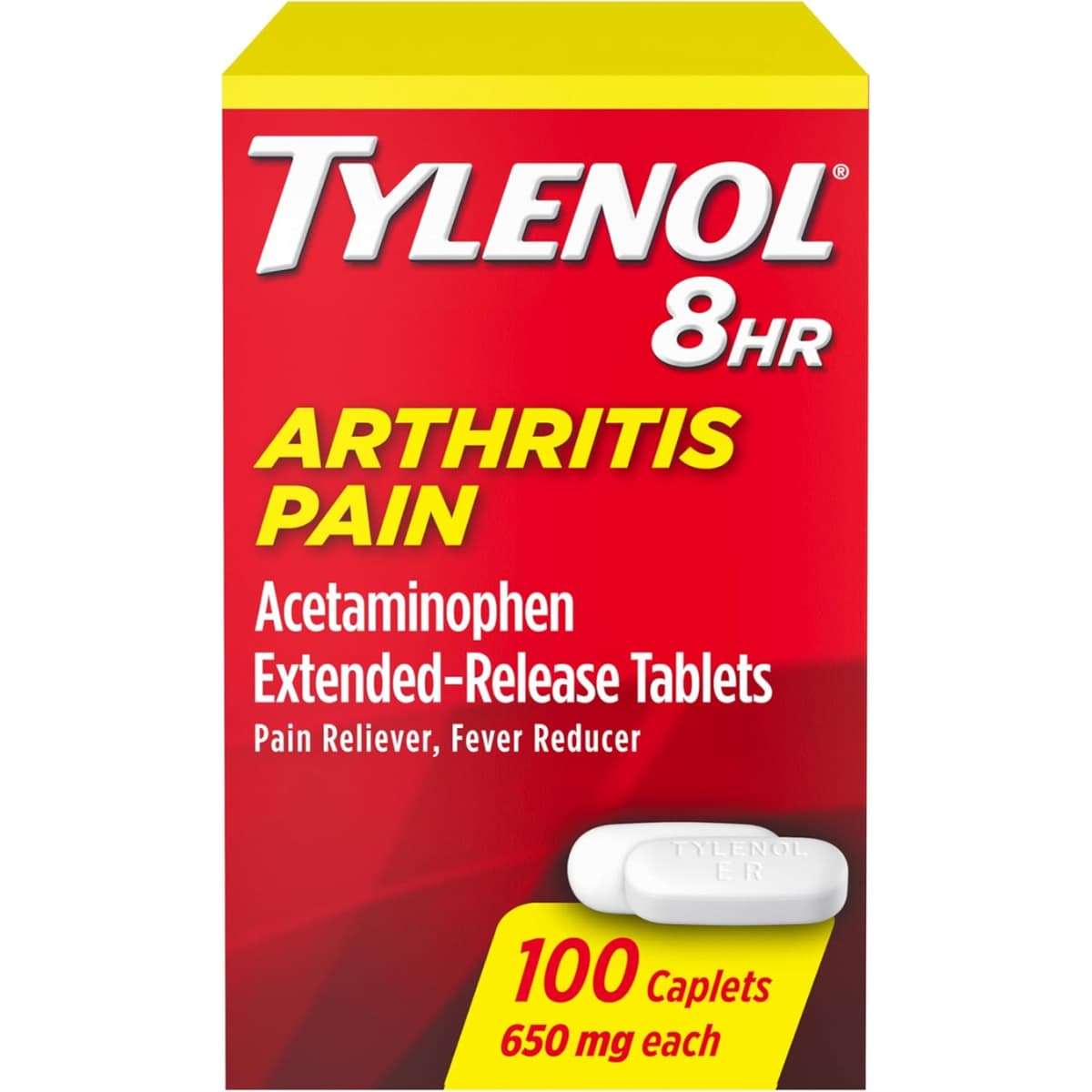 Frasco de suplemento Tylenol Acetaminofén 650 mg Liberación Prolongada 100 comprimidos