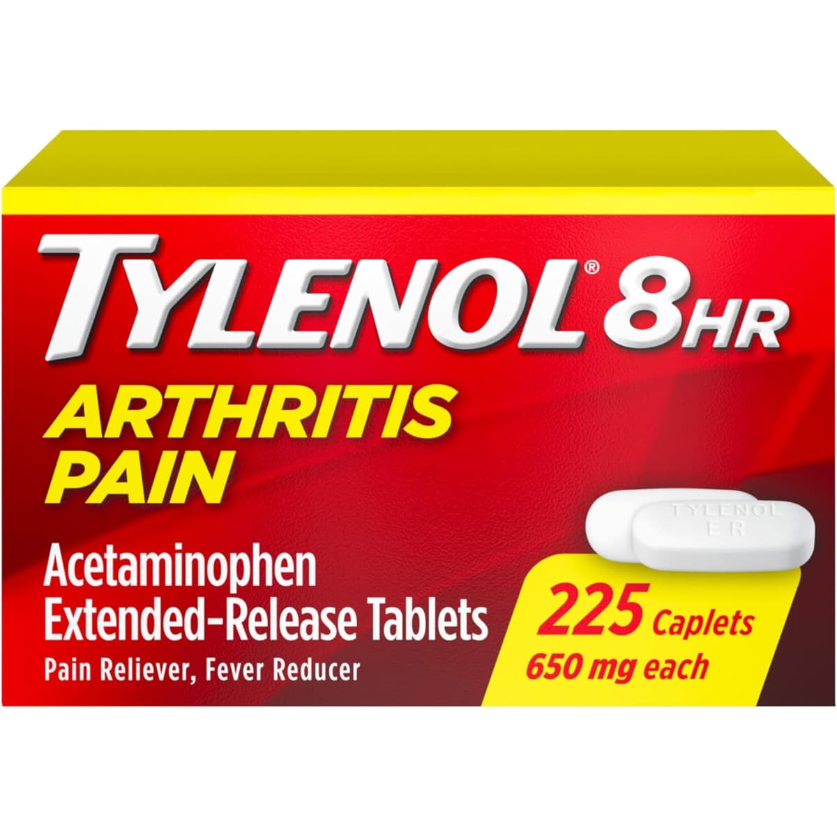 Frasco de suplemento Tylenol Acetaminofén 650 mg Liberación Prolongada 225 comprimidos