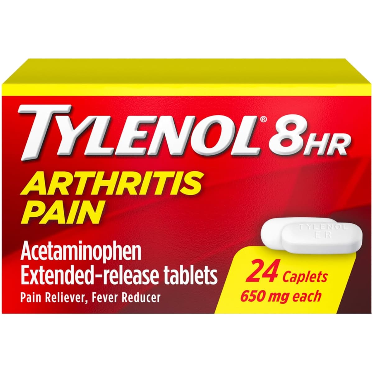 Frasco de suplemento Tylenol Acetaminofén 650 mg Liberación Prolongada 24 comprimidos