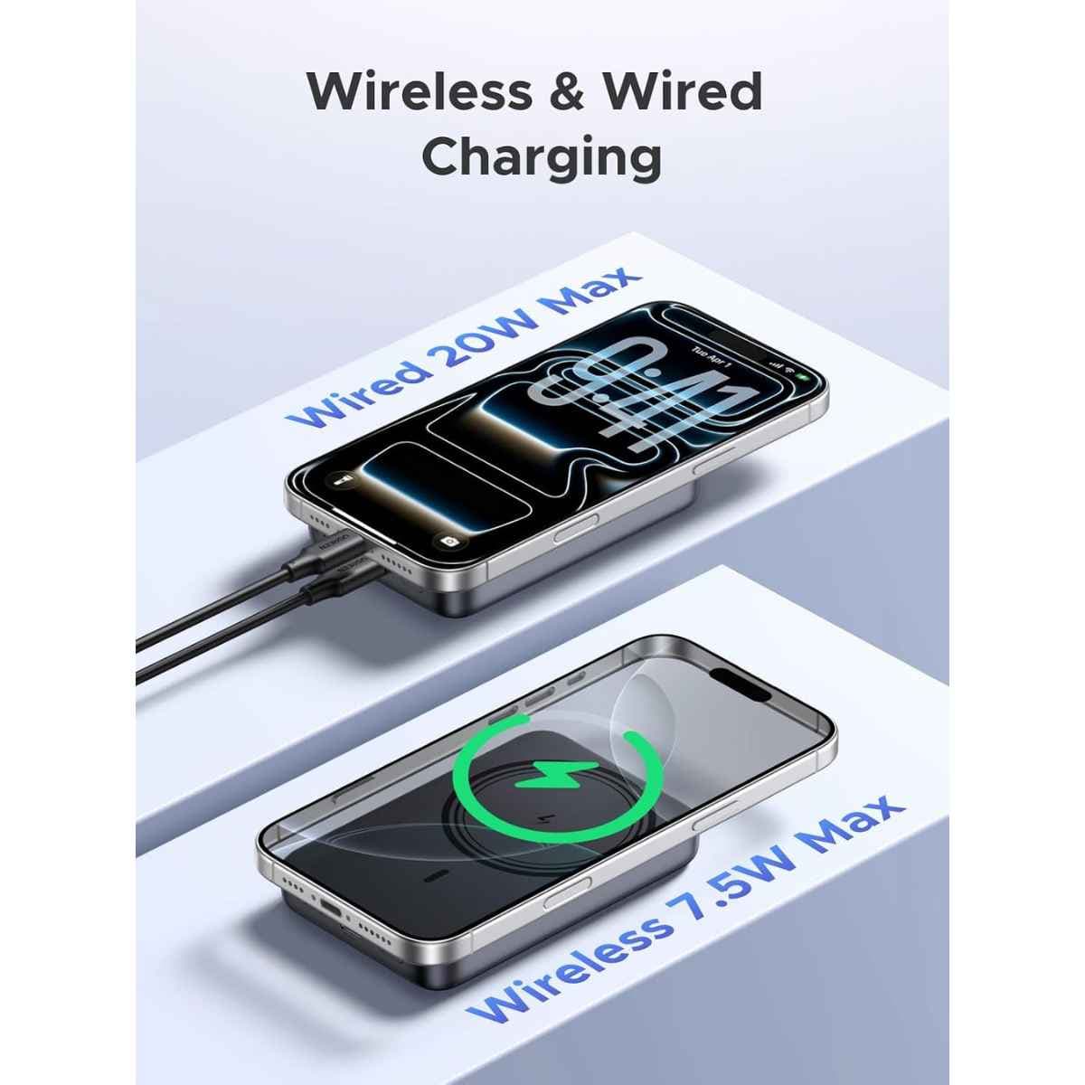 UGREEN PB561 mostrando carga inalámbrica magnética y carga por cable USB-C.