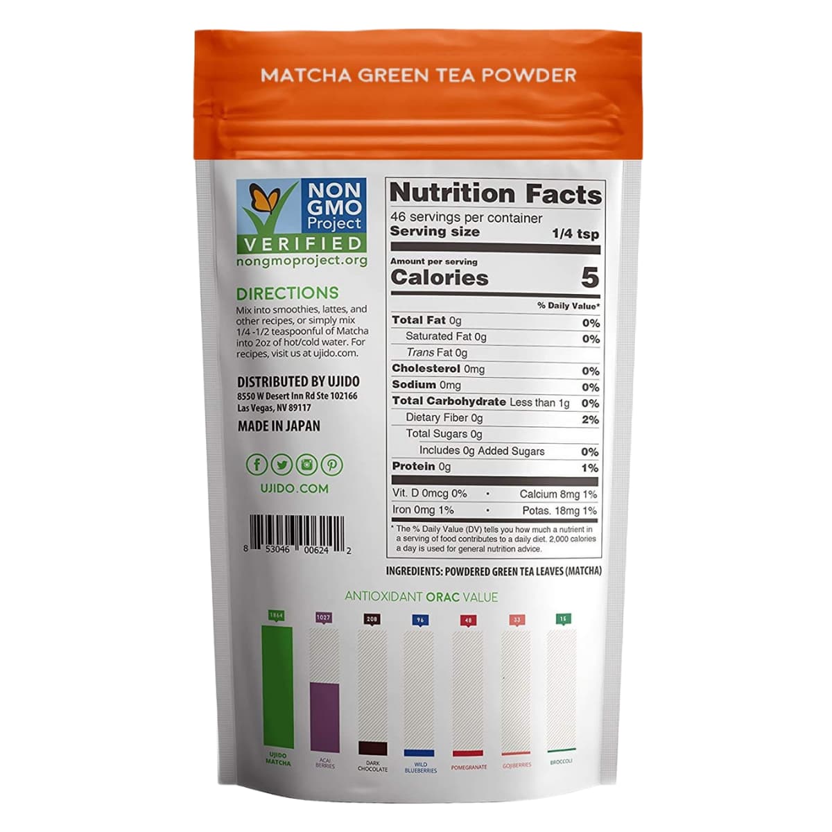 Tabla nutricional del té verde Ujido Matcha Grado Culinario 56 g