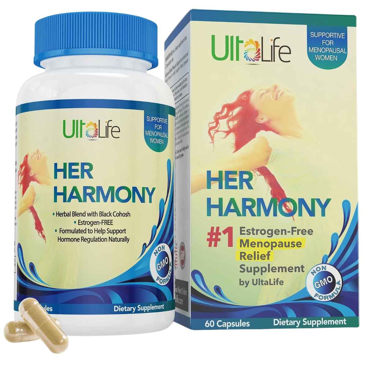 UltaLife Her Harmony fórmula femenina 60 cápsulas frasco con etiqueta