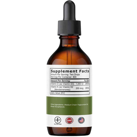 Tabla nutricional del suplemento Ultra6 Nutrition Vitamina D3 y K2 30 mL Gotas