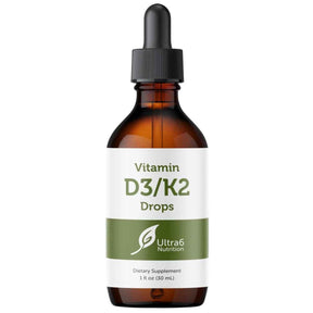 Frasco de suplemento Ultra6 Nutrition Vitamina D3 y K2 30 mL Gotas