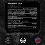 Tabla nutricional del suplemento UNALTERED Muscle Builder Ginseng Ashwagandha y Zinc 150 cápsulas