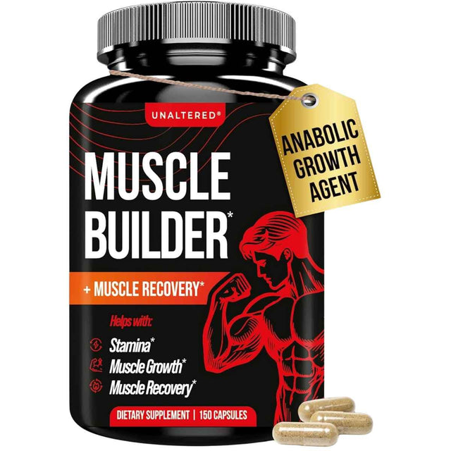 Frasco de suplemento UNALTERED Muscle Builder Ginseng Ashwagandha y Zinc 150 cápsulas
