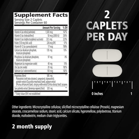 Tabla nutricional del suplemento Urinozinc Prostate Plus Daily Immunity 120 tabletas
