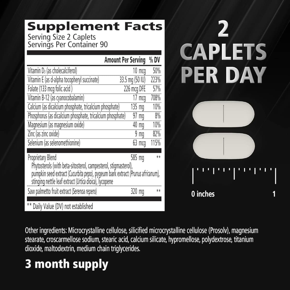 Tabla nutricional del suplemento Urinozinc Saw Palmetto + Beta Sitosterol 180 comprimidos