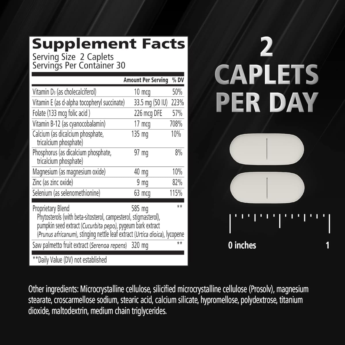 Tabla nutricional del suplemento Urinozinc Saw Palmetto + Beta Sitosterol 60 comprimidos