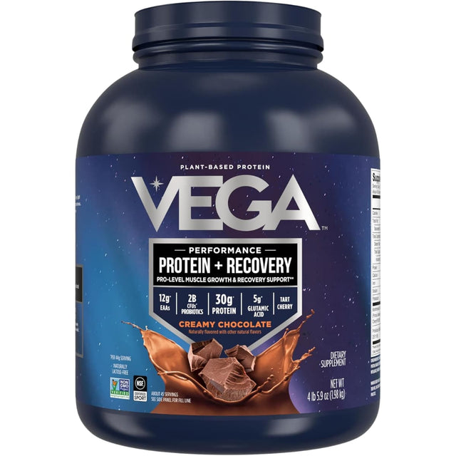 Frasco de suplemento Vega Proteína Vegana Performance sabor Chocolate 4 lb