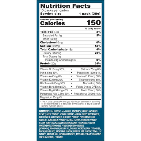 Tabla nutricional del suplemento Vega Proteína Vegana Todo-en-Uno Vainilla 10 paquetes