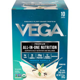 Caja de suplemento Vega Proteína Vegana Todo-en-Uno Vainilla 10 paquetes