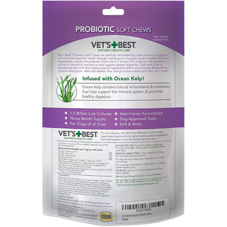 Tabla nutricional del suplemento Vet's Best Probióticos para Perros 90 masticables