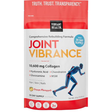 Bolsa de suplemento Vibrant Health Joint Vibrance sabor naranja piña 555 g