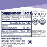 Tabla nutricional del suplemento Vimergy Sulfato de Zinc Orgánico Líquido 115 mL