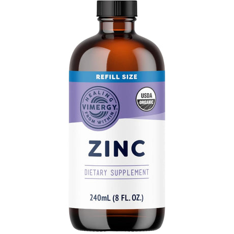 Frasco de suplemento Vimergy Sulfato de Zinc Orgánico Líquido 240 mL
