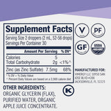 Tabla nutricional del suplemento Vimergy Sulfato de Zinc Orgánico Líquido 55 mL