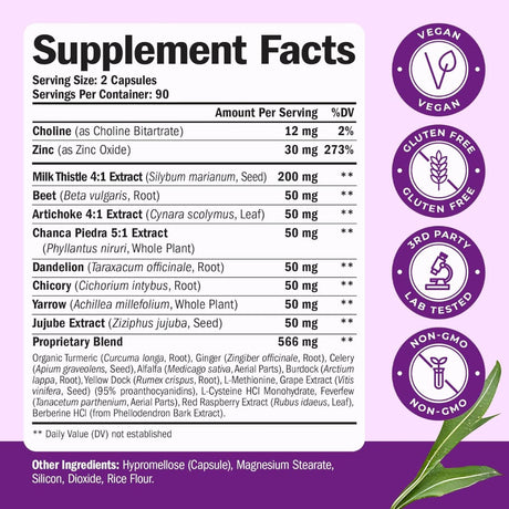 Tabla nutricional del suplemento Vimerson Health Cardo Mariano 180 cápsulas
