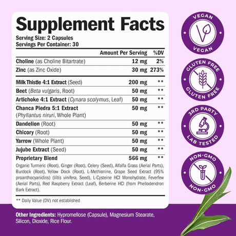 Tabla nutricional del suplemento Vimerson Health Cardo Mariano 60 cápsulas