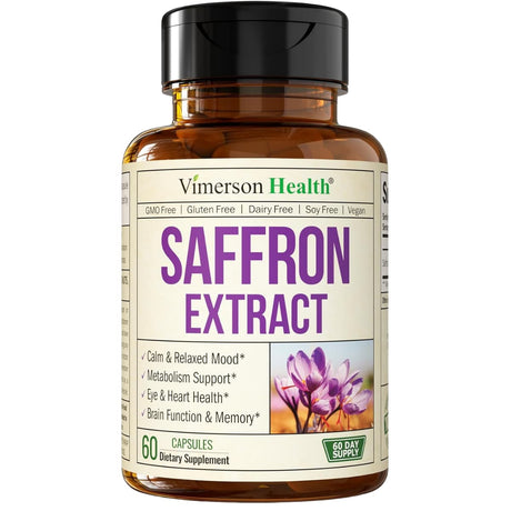 Frasco de suplemento Vimerson Health Extracto de Azafrán 88.5 mg 60 cápsulas