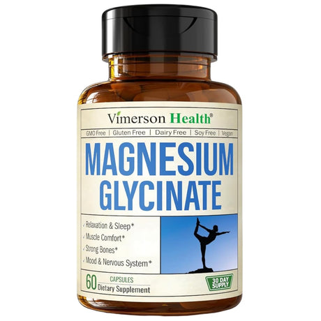 Frasco de glicinato de magnesio Vimerson Health 200 mg de 60 cápsulas